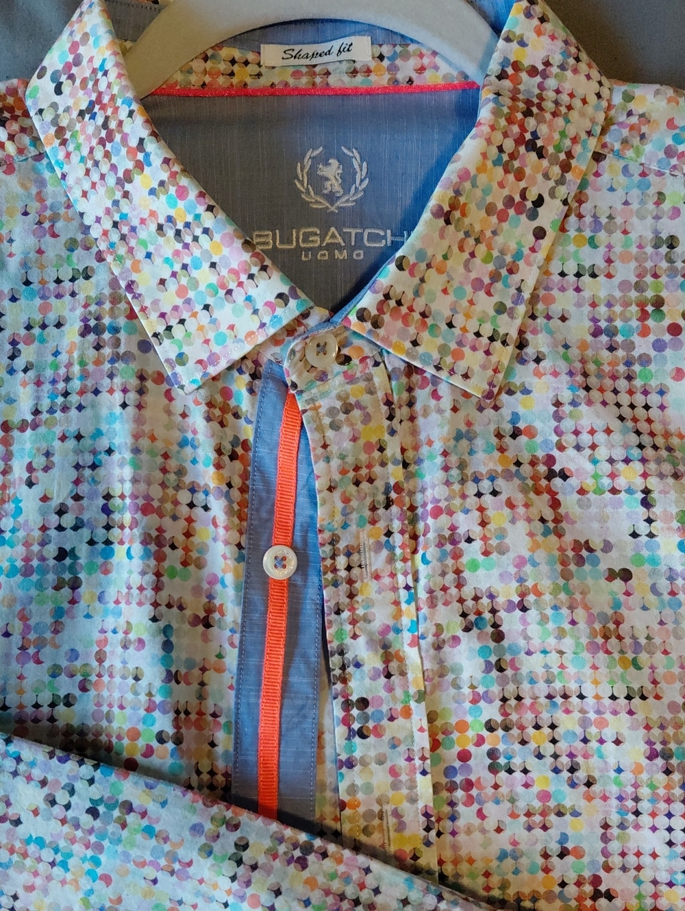 Bugatchi Multicolor Dot Pattern Shirt with Orange Trim